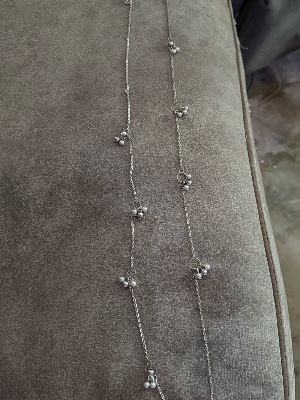 Delicate Silver Bead Station Long Necklace - Women's Jewelry